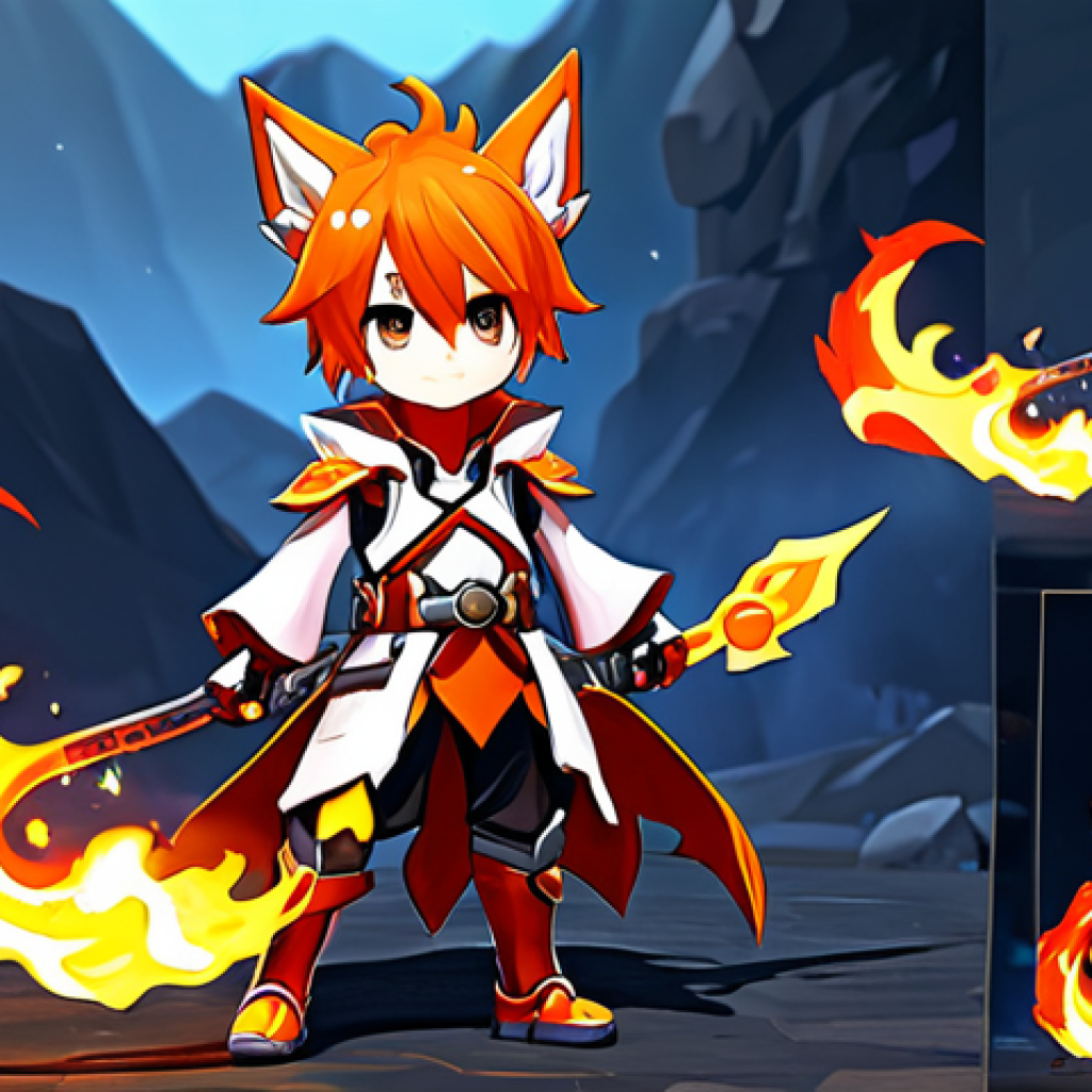 Fire Attribute Creature Training**
"A cute Elsword fire attribute creature, like a small dragon or fox, fully clothed in tiny training gear, diligently practicing fire magic in a volcanic training area, appropriate attire, safe for work, family-friendly, perfect anatomy, correct proportions, well-formed hands, proper finger count, dynamic pose, professional digital art, high quality."
**