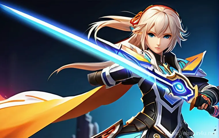 엘소드 자동 전투 시스템 이해 - **Prompt 1: Dynamic Action Combat in Elsword Style**
A full-body shot of a female Elsword charac...