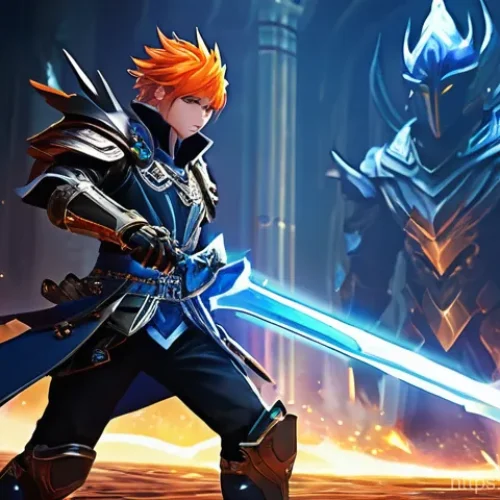 Home 1 엘소드 최강 스킬 트리 조합 - **Image Prompt 1: Dungeon PvE Action**
A dynamic, action-packed scene inside a fantastical Elswo...