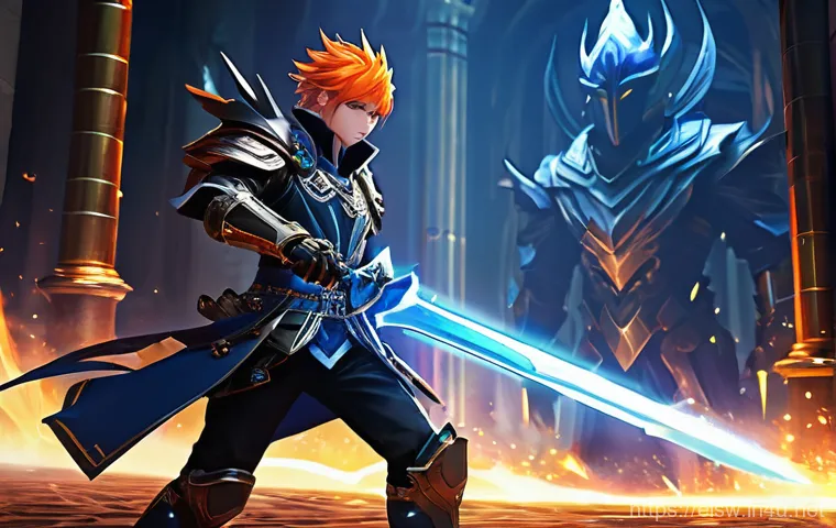 엘소드 최강 스킬 트리 조합 - **Image Prompt 1: Dungeon PvE Action**
A dynamic, action-packed scene inside a fantastical Elswo...